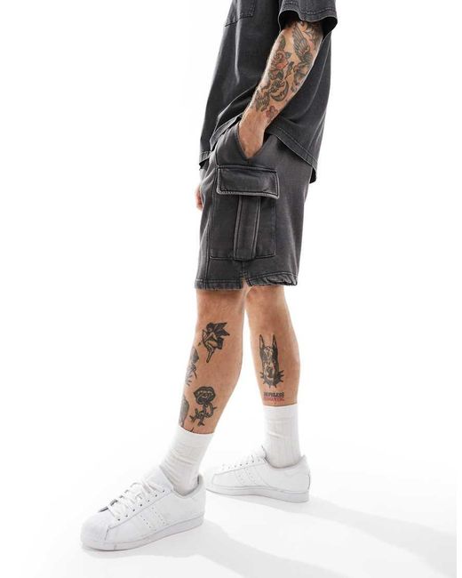 Only & Sons Black Cargo Sweat Short Co-ord for men