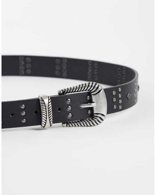 ASOS White Western Buckle Studded Belt for men