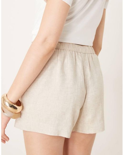 Abercrombie & Fitch Linnen Short Met Elastische Taille in het Natural