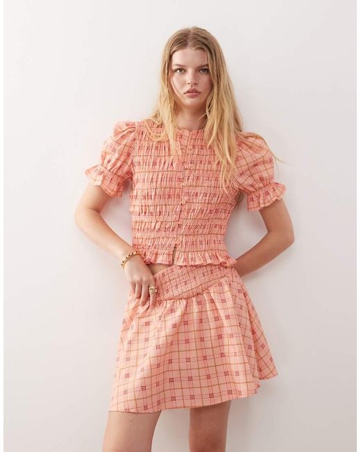 Reclaimed Vintage Pink Western Top With Shirring Detail And Puff Sleeve