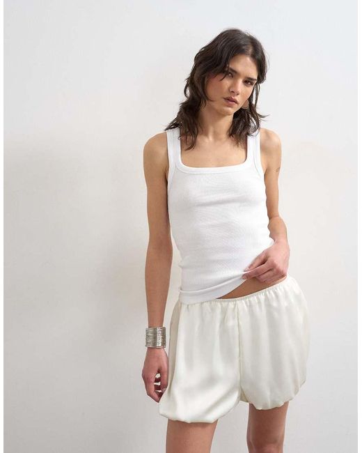 TOPSHOP White Rib Scoop Neck Singlet