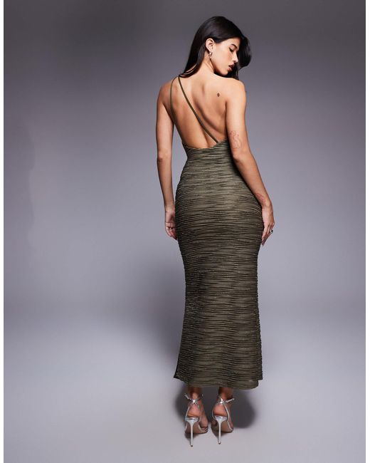 ASOS Blue Drape Waist Shimmer Plisse Maxi Dress