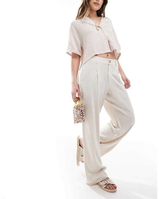 Miss Selfridge White Linen Blend Tailored Wide Leg Trousers