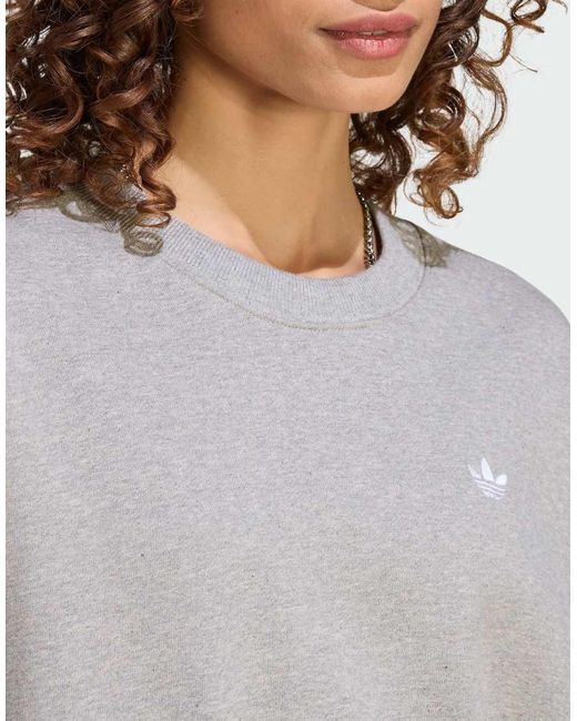 Adidas Originals Gray Essentials Crew Long Fleece Os Sweatshirt