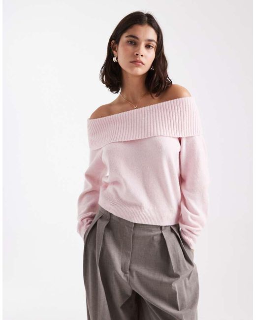 Hollister Pink Off Shoulder Knitted Jumper