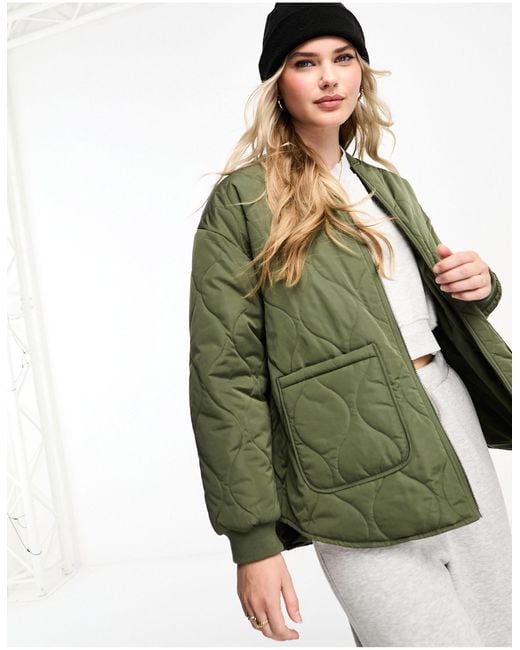 New Look Green Quilted Bomber Jacket