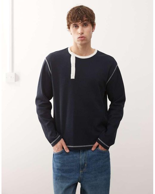 Top Con Cuello Panadero Y Diseño En Contraste De Collusion de hombre de color Blue