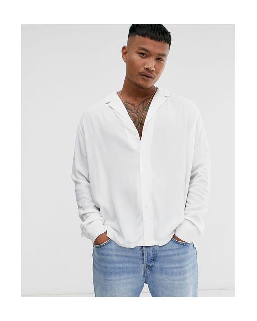 ASOS Relaxed Fit Viscose Shirt With Low Revere Collar in White for Men |  Lyst
