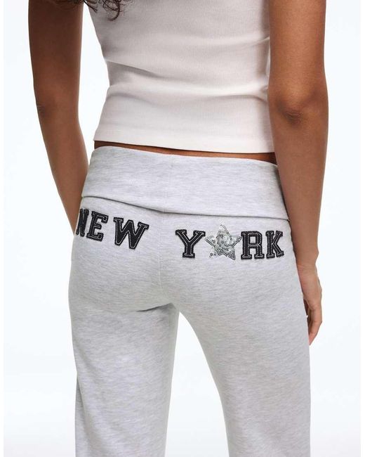 Bershka White Flared Plush Trousers With Patch
