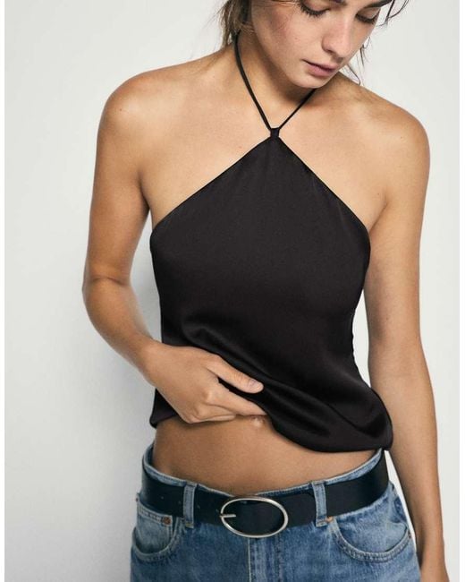 Pull&Bear Blue Satin Halter Top