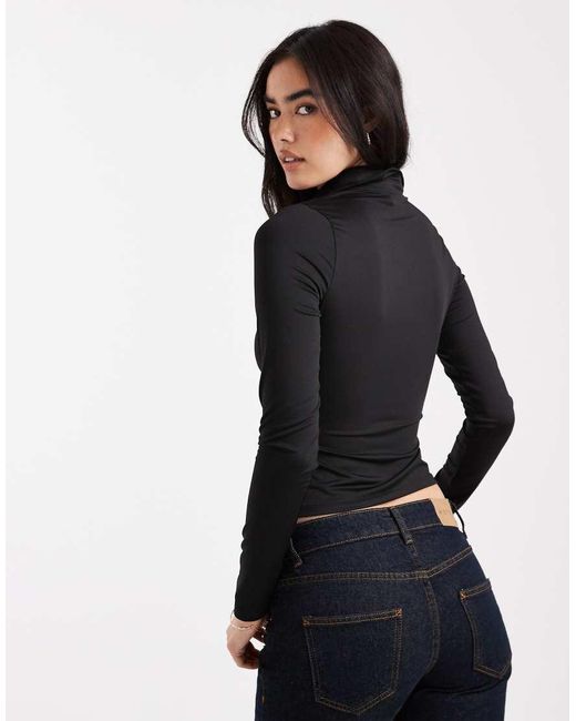 ASOS Black Slinky Ruched Fitted Long Sleeve Shirt