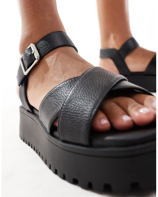 Schuh Black Wide Fit Tera Cross Strap Sandals