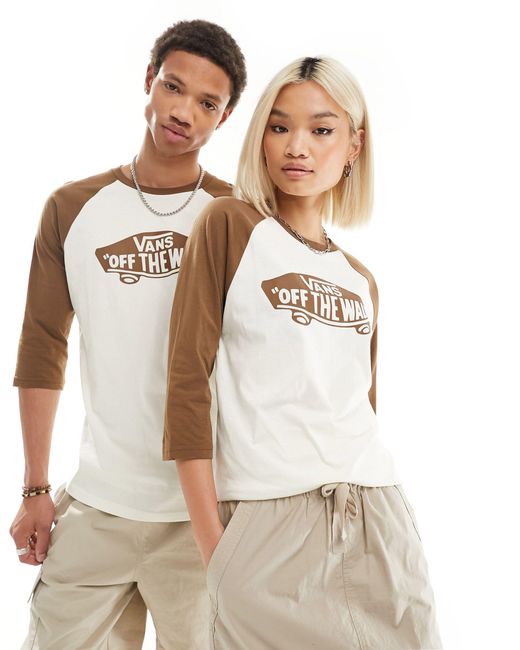 Camiseta blanca y marrón con mangas raglán 3/4 style 76 Vans de color Natural
