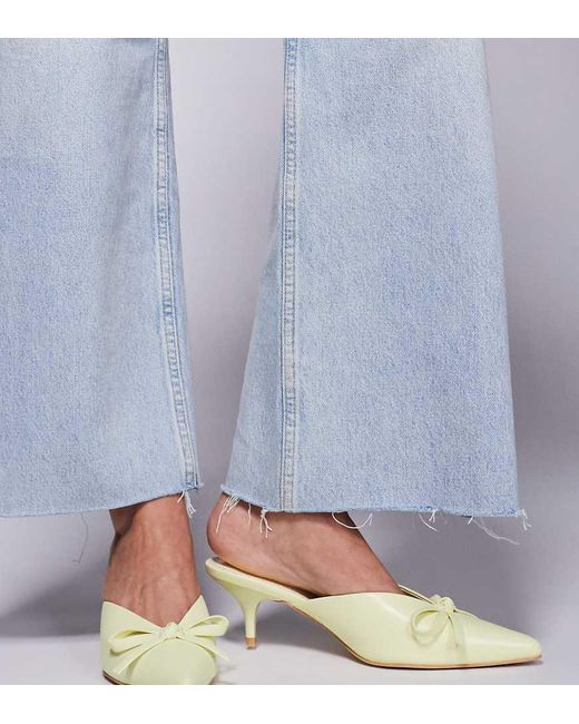 Public Desire Blue Lionheart Pointed Kitten Heel Mules With Bow