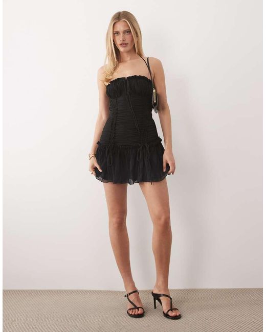Aria Cove Blue Chiffon Trim Ruffle Drop Waist Tie Detail Mini Dress