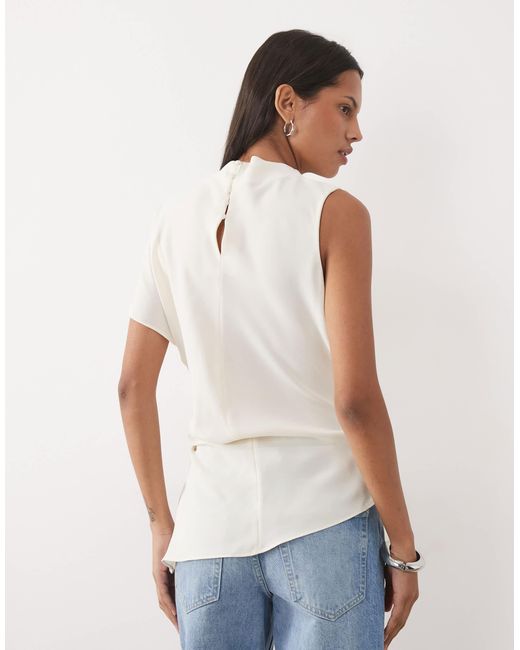 Mango White Asymmetric High Neck Blouse
