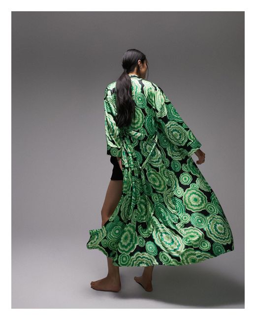 TOPSHOP Green Satin Bloom Print Robe