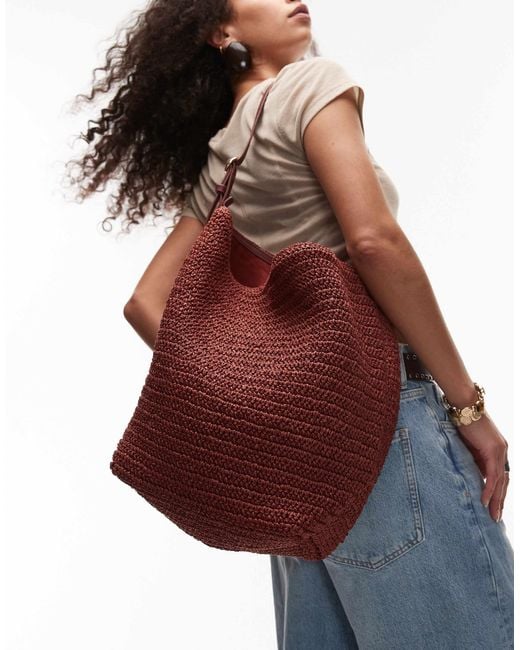 ARKET Brown Straw Shopper Tote Bag With Adjustable Strap