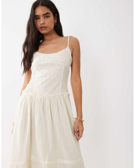 Mango Natural 100% Cotton Embroidered Cami Maxi Dress