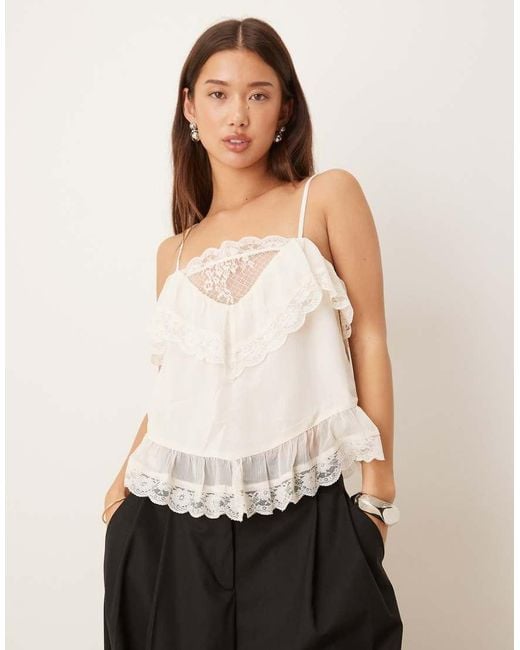 Abercrombie & Fitch White Frilly Lace Detail Cami Top