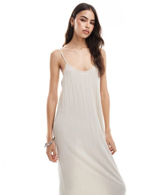 Vero Moda White Plisse Jersey Maxi Dress With Asymmetric Hem