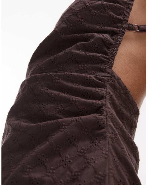TOPSHOP Brown Ruched Broderie Mini Dress