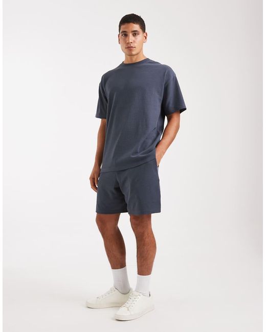 New Look Blue Waffle Shorts Co-ord for men