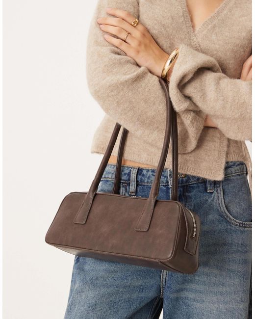 Gina Tricot Brown Small Bowling Two Handle Shoulder Bag