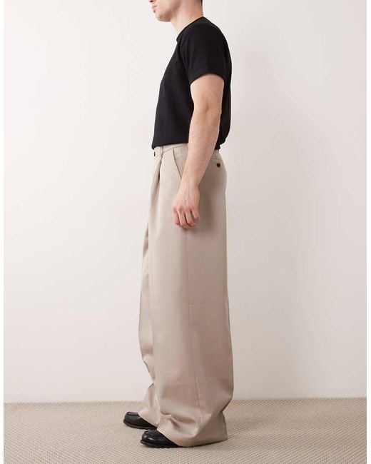 ASOS Natural Smart Pleated Loose Leg Trousers for men