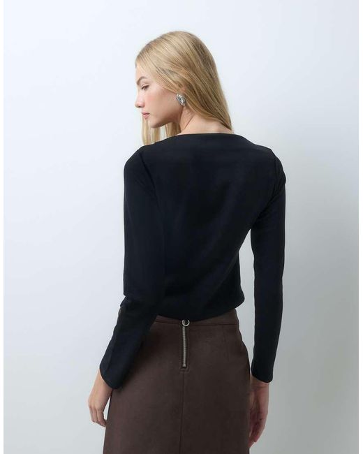 Vero Moda Blue Boatneck Asymmetric Long Sleeve Top