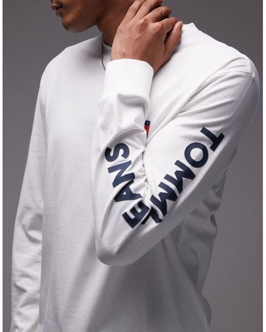 Tommy Hilfiger White Logo Long Sleeve T-shirt for men