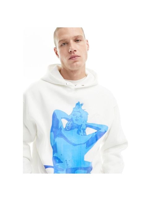 Criminal Damage Blue Hoodie With Graphic Large Front Print for men