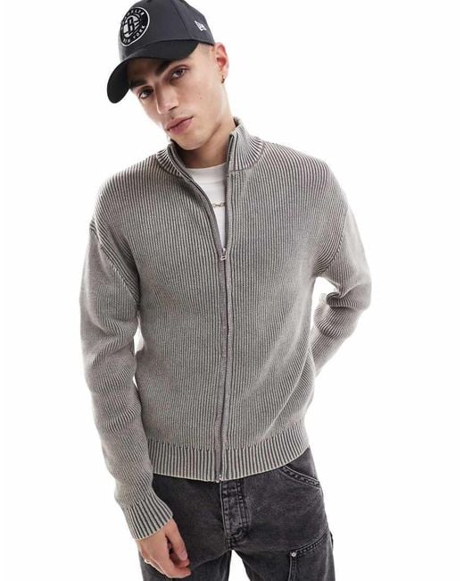 Pull&Bear Gray Zip Through Knitted Jumper for men