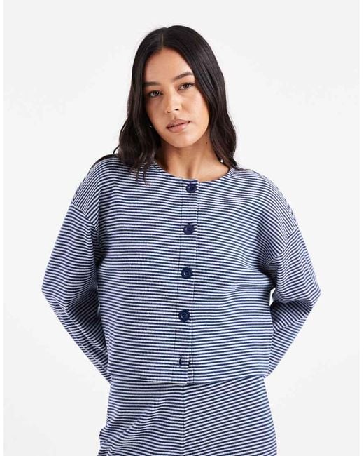 Miss Selfridge Blue Stripe Brushed Rib Cardigan Co-ord