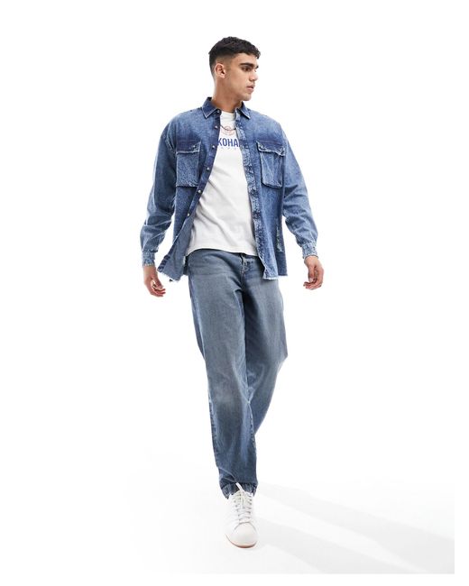 ASOS Blue 90s Oversized Shirt With Distressed Detail for men