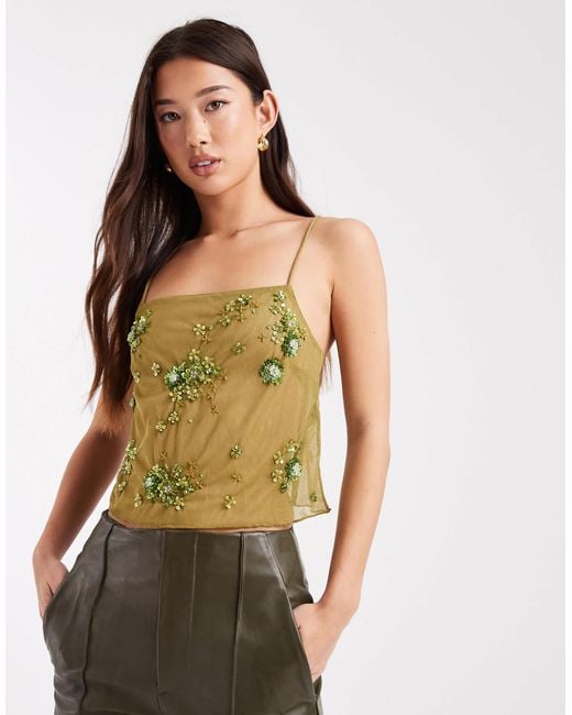 ASOS Green Scatter Sequin Mesh Cami Top