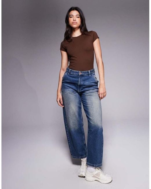 Body Marrón Chocolate Ceñido De Manga Corta De Poliamida De ASOS de color Blue