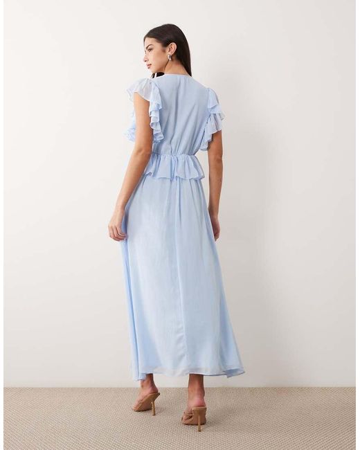 Y.A.S Blue Frill Detail Chiffon Maxi Dress