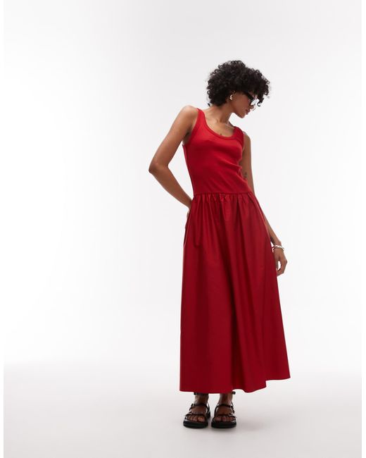 Robe longue avec partie tissée et partie en jersey avec ourlet volumineux & Other Stories en coloris Red