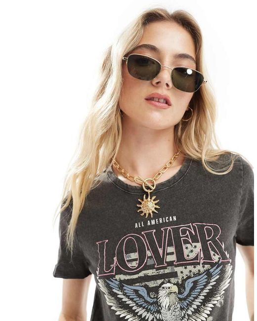 ONLY Gray Acid Wash Love Motif T-Shirt