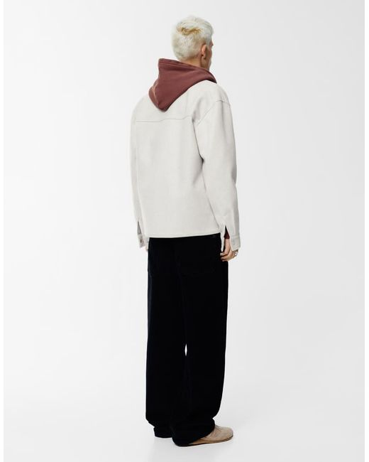 Pull&Bear White Cloth Overshirt With Pockets for men