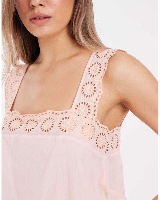 ASOS Pink Cotton Lace Trim Babydoll Top Co Ord