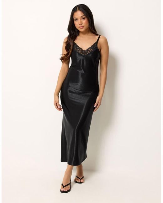 PixieGirl Black Petite Lace Trim Maxi Dress