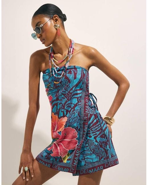 River Island Blue Wrap Mini Playsuit
