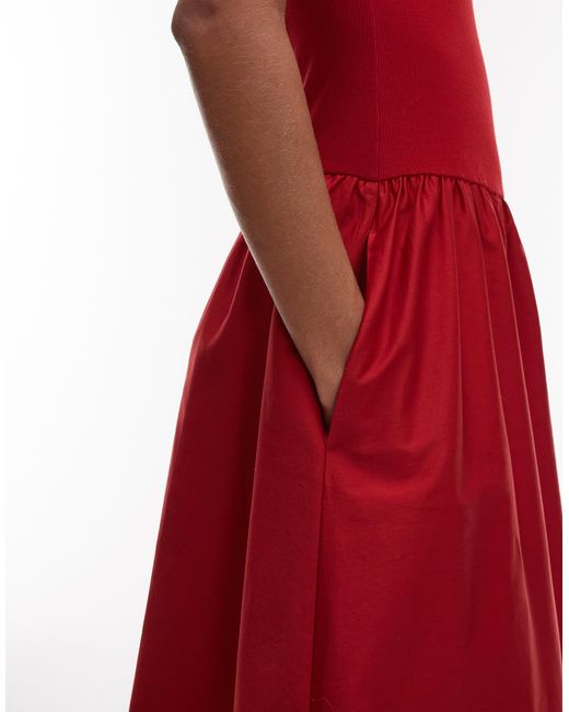 Robe longue avec partie tissée et partie en jersey avec ourlet volumineux & Other Stories en coloris Red