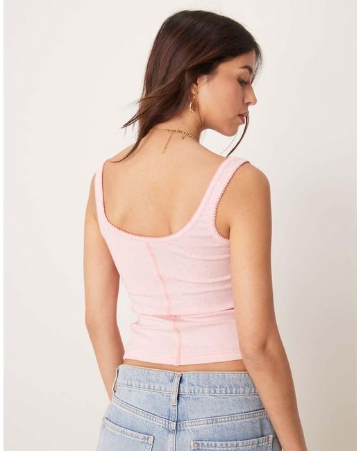 Camiseta Rosa Pastel De Tirantes Con Botones De Punto Pointelle De Free People de color Pink