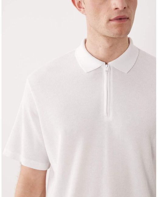 JJ Rebel White Waffle Zip Polo for men