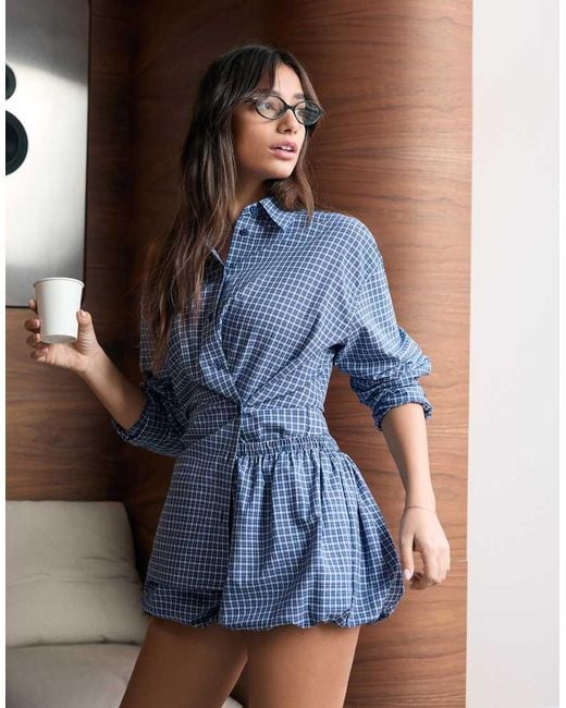 Bershka Blue Long Sleeve Crossover Button Shirt