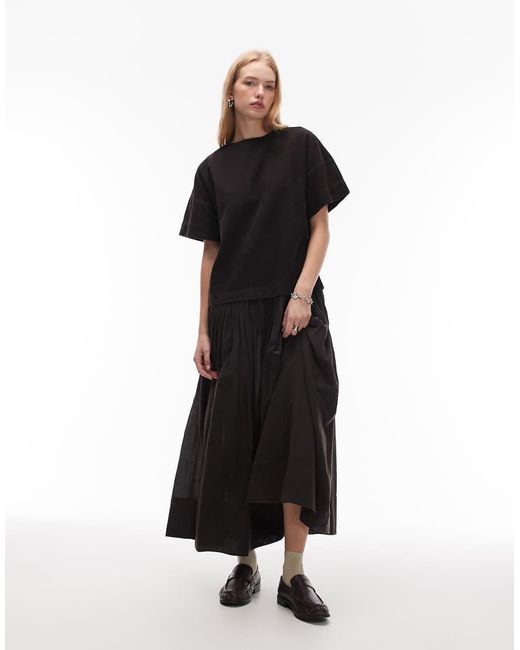Vestito Midi Stile T-Shirt Ibrido di ASOS in Black