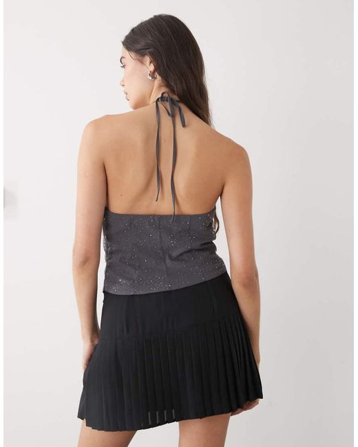 Weekday Gray Halterneck Top With Rhinestones